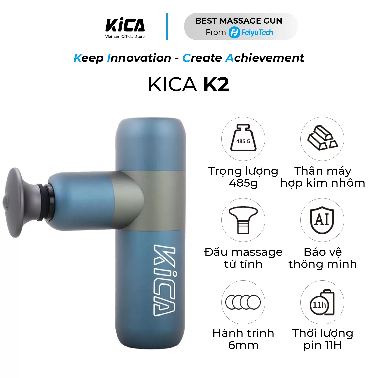 KiCA K2 | Dụng cụ massage cơ đa năng bỏ túi KiCA K2 - Màu Xanh