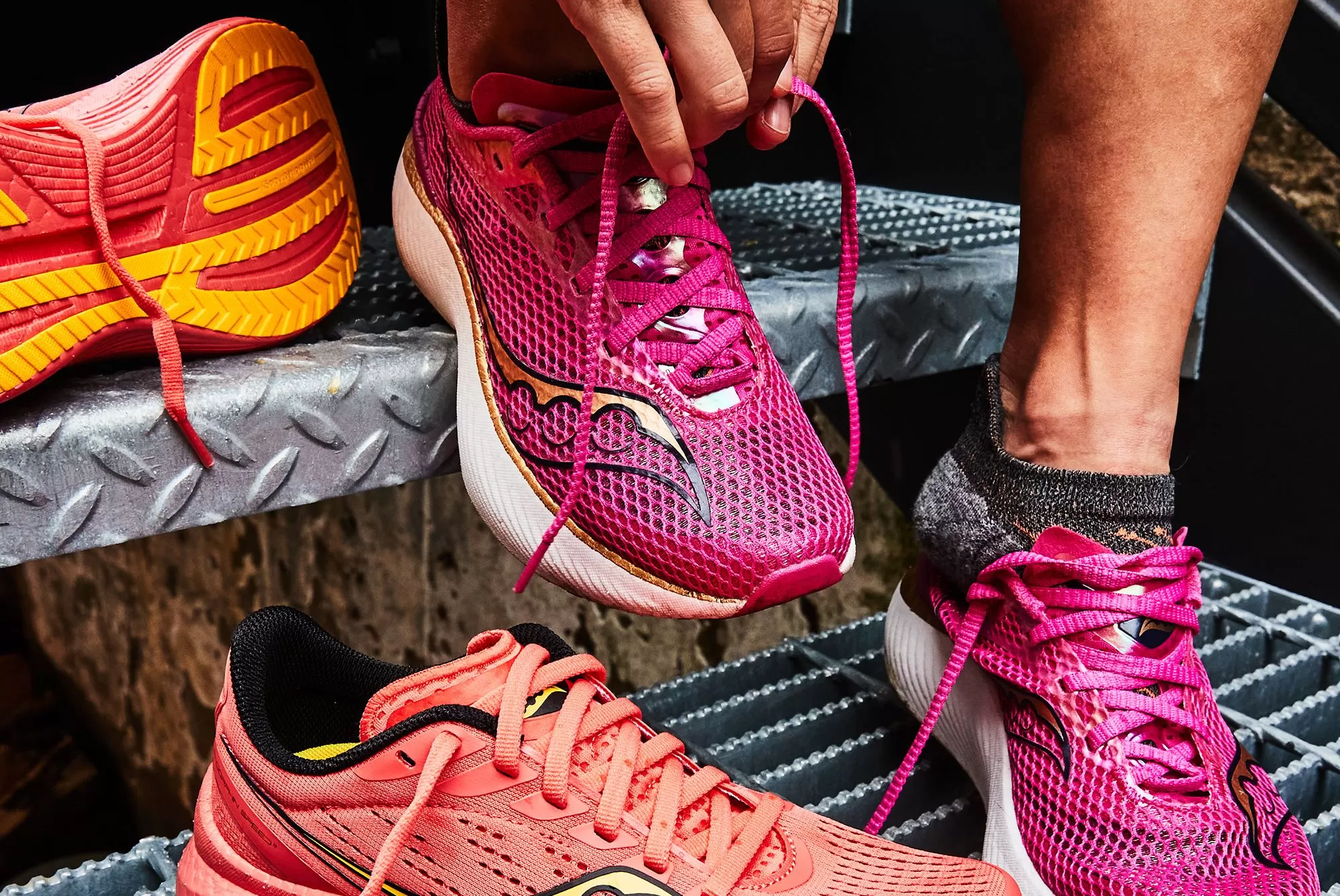 runners putting on shoes and socks